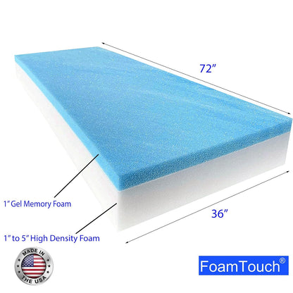 FoamTouch - Colchón de literas para autocaravana y caravana de 36 pulgadas de ancho x 72 pulgadas de largo, con espuma viscoelástica de gel, sin funda