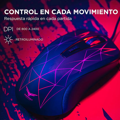 KIT GAMER 4 EN 1 NACEB NA-0925 / Kit teclado y Mouse Led RGB / Diadema LED Doble 3.5 mm + USB / Mousepad de alta precisión