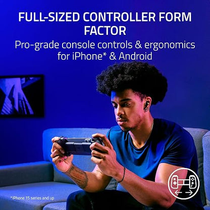 Razer Kishi V3 - Controlador de juegos para iPhone 15 y 16, Android: palillos TMR de tamaño completo - Botones traseros dobles - Se adapta a la mayoría de las fundas de teléfono - Juego con cable y