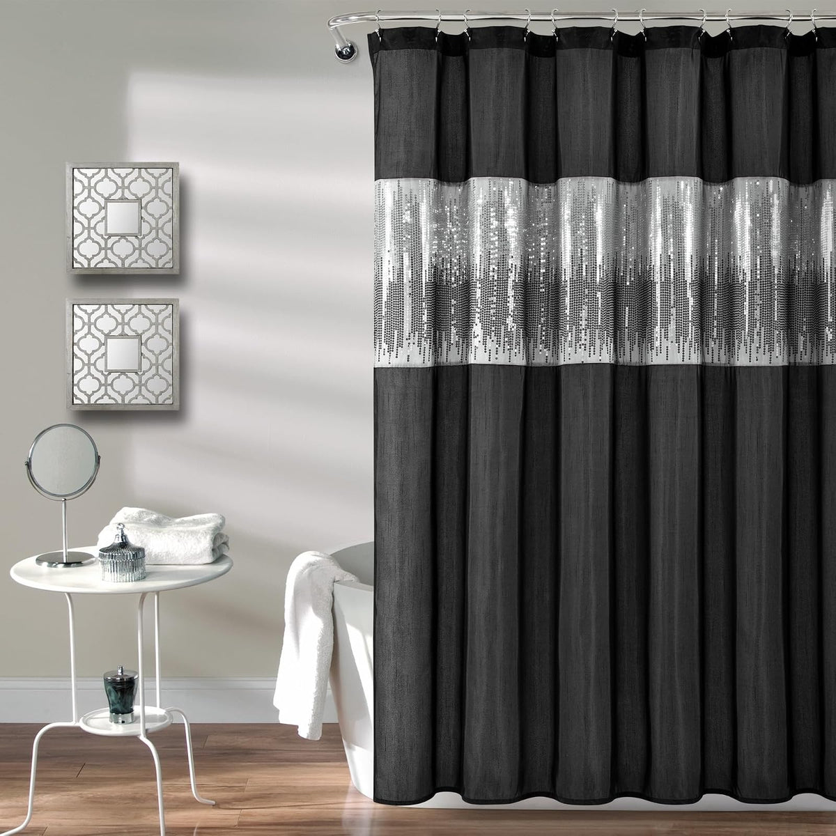 Lush Decor Night Sky - Cortina de Ducha, 72 x 72 Pulgadas, Color Negro