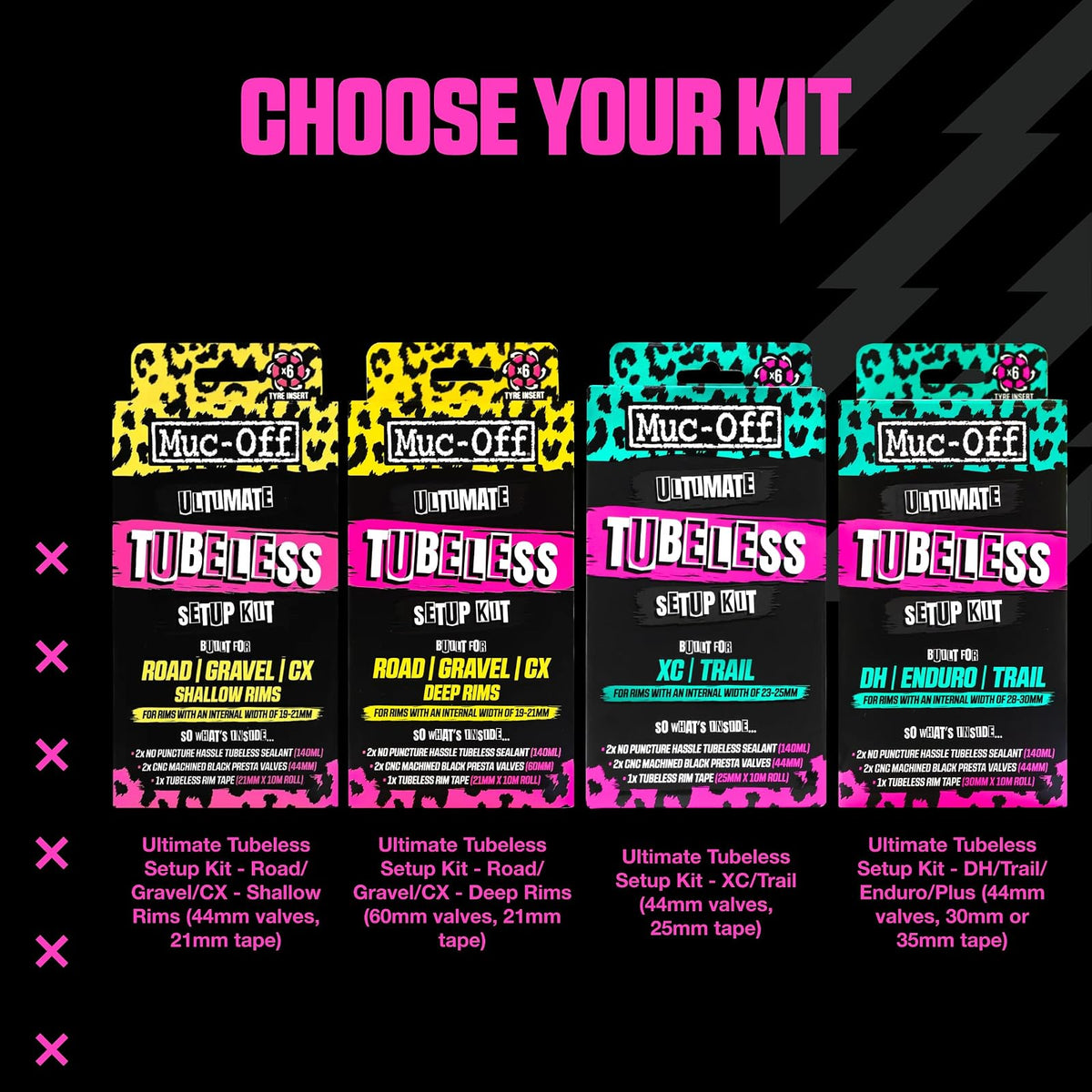 Muc Off Ultimate Tubeless Setup Kit for Tubeless Ready Bikes, Road/Gravel/CX 60mm - Includes Rim Tape, Seal Patches, Tubeless Valves and Tyre Sealant