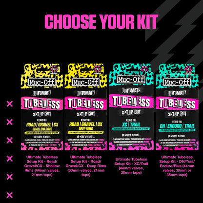 Muc Off Ultimate Tubeless Setup Kit for Tubeless Ready Bikes, Road/Gravel/CX 60mm - Includes Rim Tape, Seal Patches, Tubeless Valves and Tyre Sealant
