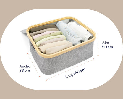 Homeware Cesto Rectangular Multifuncional Marca, Organizador Plegable de Poliéster y Bambú, Diseño Elegante, Tapa de Protección y Asas, Adaptable para Cualquier Área del Hogar, Interior o Exterior