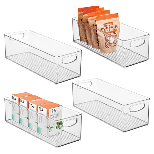iDesign - cubeta de almacenamiento apilable de plástico con asas para armarios o nevera, juego de 4 unidades, transparente