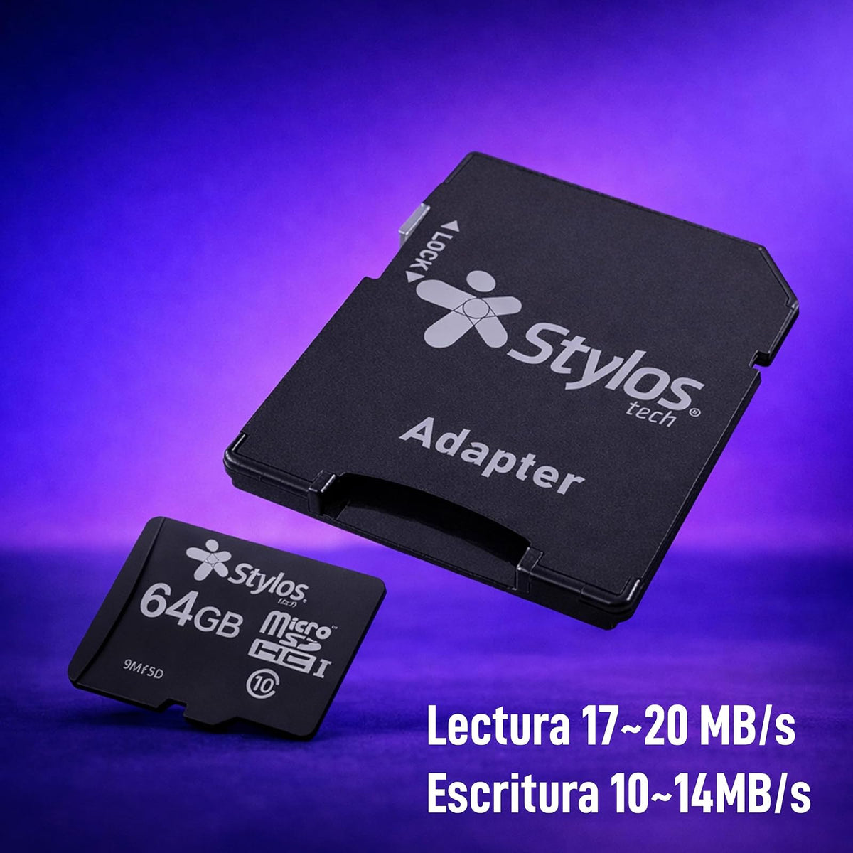 Memoria Micro SD 64GB Clase 10 con Adaptador Negro Stylostech
