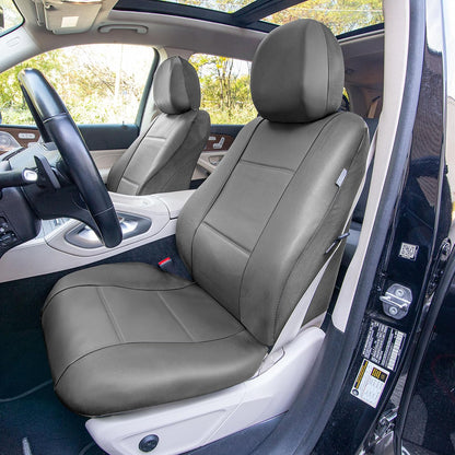 FH GROUP FH-PU002102 Pair Set PU Leather Bucket Seat Covers, Airbag Compatible, Solid Gray Color- Fit Most Car, Truck, SUV, or Van