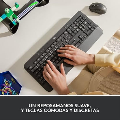 Logitech Signature K650 Teclado Confort, Estándar, Ergonómico, con Navegación Web, Captura de Pantalla y más Atajos, USB Bluetooth BLE o Logi Bolt, para PC/Windows/Mac - Grafito