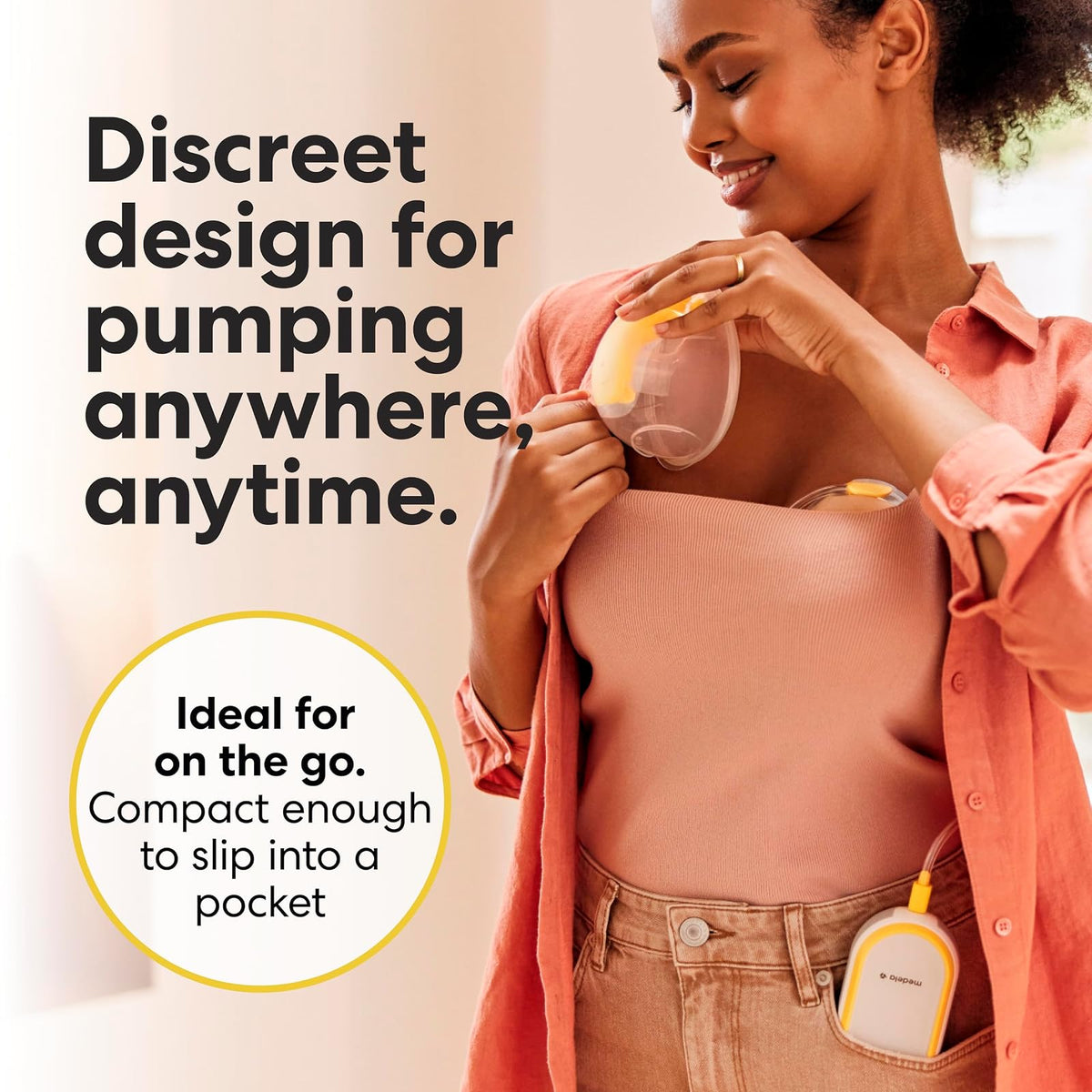 Medela Freestyle | Extractor de Leche Manos Libres | Eléctrico y Doble | Portátil y Discreto Bajo la Ropa | Carga USB | Amarillo