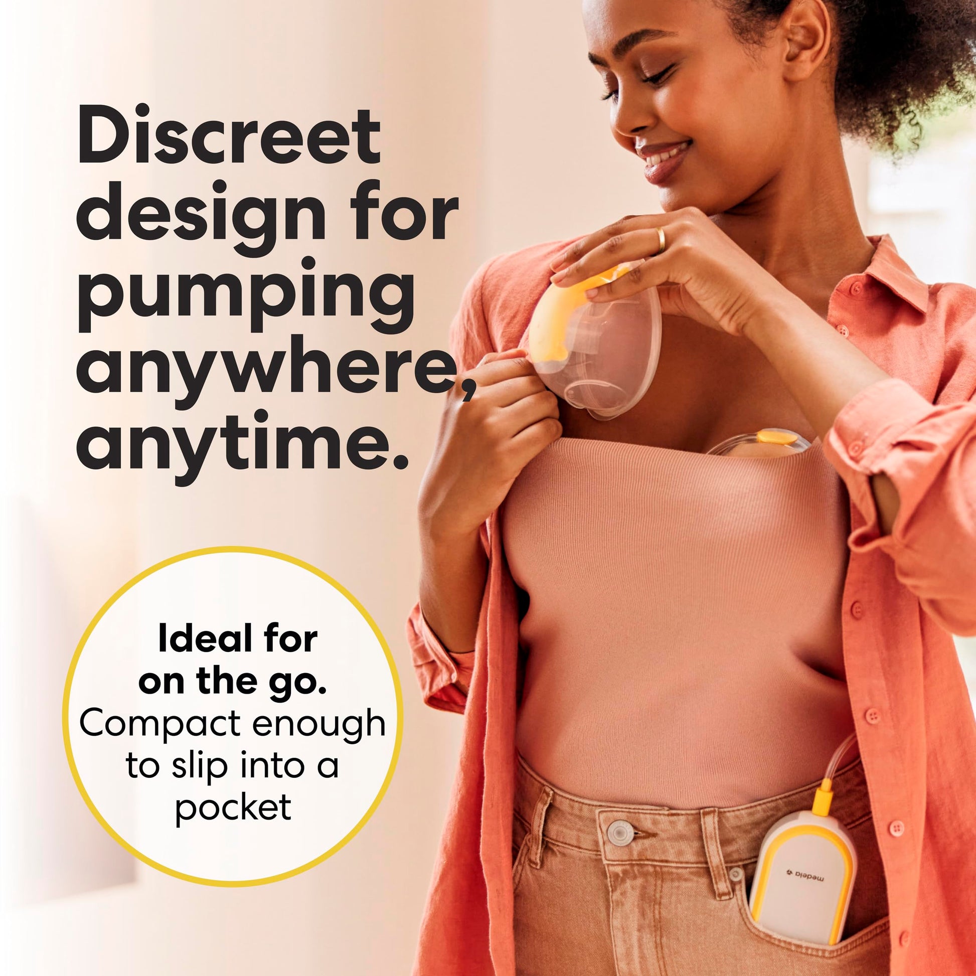 Medela Freestyle | Extractor de Leche Manos Libres | Eléctrico y Doble | Portátil y Discreto Bajo la Ropa | Carga USB | Amarillo