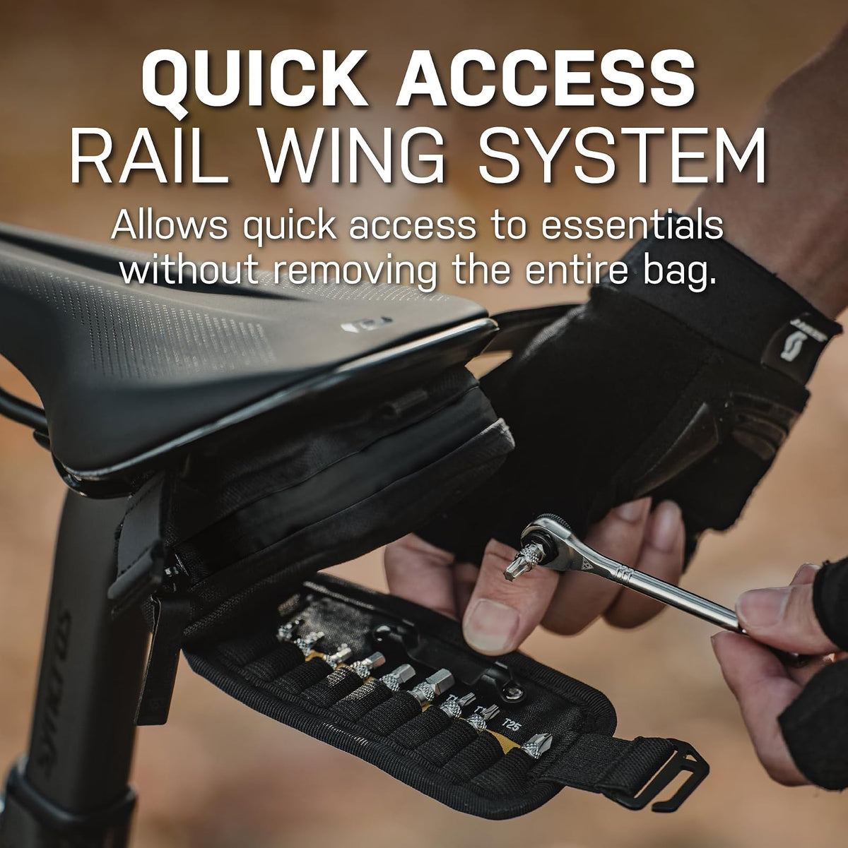 Topeak Elementa GearBag o GearBag EX - Bolsa compacta para bicicleta debajo del asiento con juego de herramientas de carraca, almacenamiento de 0.3 L, EX, compartimento plegable para herramientas