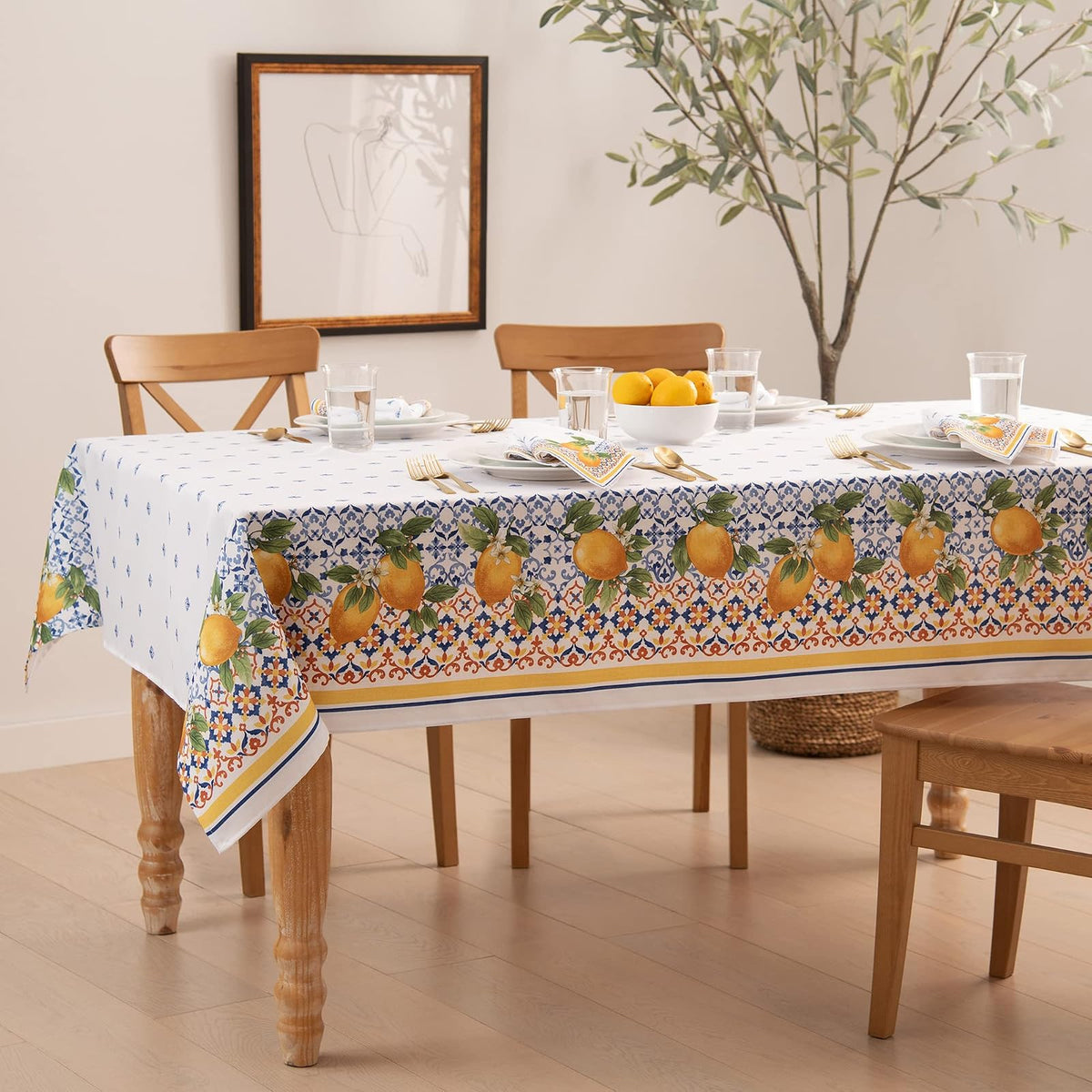 Elrene Home Fashions Mantel de Tela Capri Limón Mediterráneo - 213.4 x 152.4 cm (Rectangular) - Multicolor