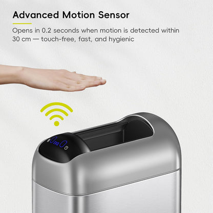 EKO Astro Slim Sensor Basurera de 10 L / 2.6 Galón de basura Touchless Close Retractable Wing Late, Sensor de movimiento Acero inoxidable para baño