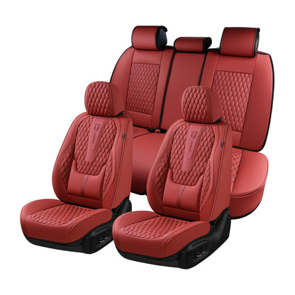 Coverado Juego Completo de Fundas de Asiento de Cuero Napa, Impermeable con Soporte Lumbar, Rojo SCU21 - A - Rojo - Conjunto completo