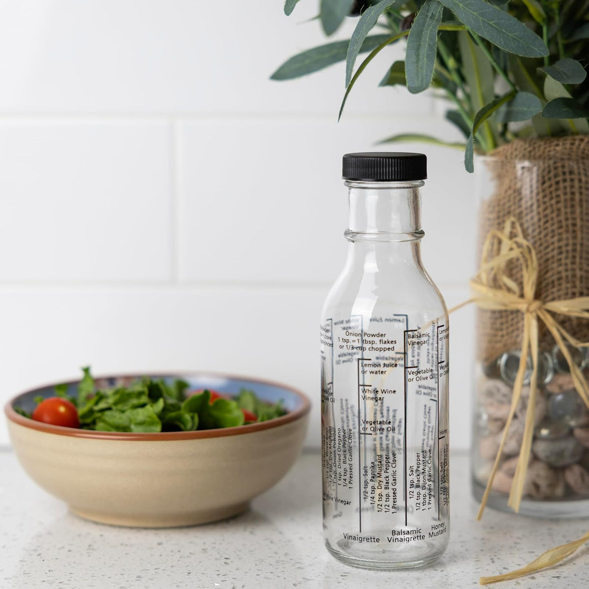 Fox Run - Botella de vidrio para aderezo para ensaladas, 300 ml/10.1 oz con medidas y recetas