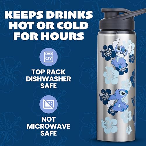 Silver Buffalo - Botella de agua de acero inoxidable LO0189ST Disney Lilo and Stitch, 25 onzas