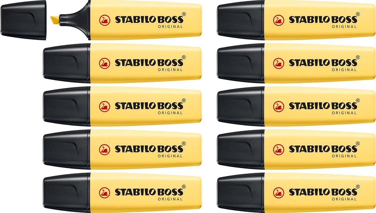 STABILO Highlighter BOSS Original Pastel - Paquete de 10 - Amarillo lechoso | Pack de 10 unidades, amarillo polvoriento