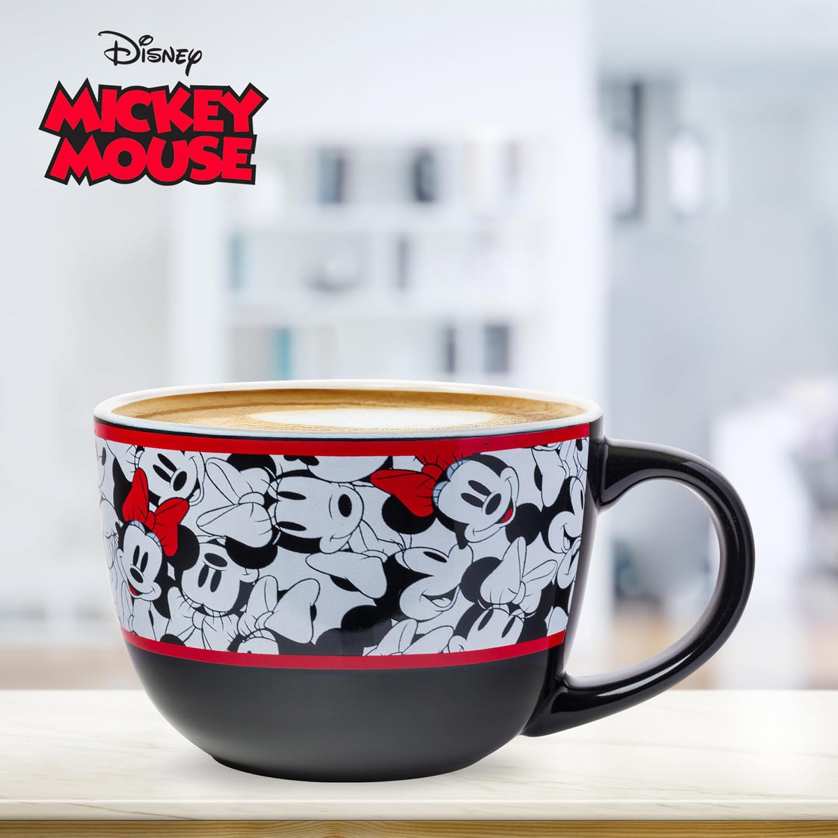 Silver Buffalo Disney's Minnie Mouse Rocks The Dots All Over Faces - Taza de cerámica (24 onzas, 24), color blanco y rojo