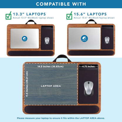 LAPGEAR Home Office Pro - computadora de Regazo con reposamuñecas, Alfombrilla para Mouse y Soporte para teléfono, Grano de Madera expreso, se Adapta a portátiles de hasta 15.6 Pulgadas, Estilo No.