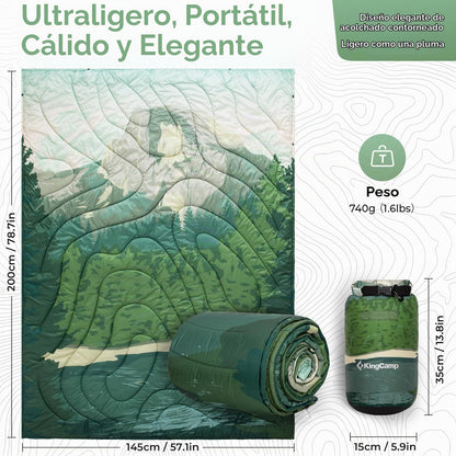 KingCamp Manta de Camping, Manta Portátil Alternativa al Plumón con Botones y Laços para Usarla, Impermeable y Cálida, Ideal para Viajes, Senderismo y Eventos al Aire Libre