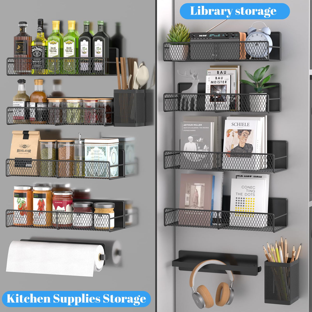 Estantes magnéticos para Lavadora, Paquete de 6, Organizador magnético de Metal Resistente, Color Negro con Organizador de Perchas, Soporte de Herramientas, Estante de Ahorro de Espacio para el hogar