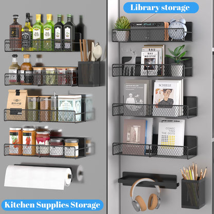 Estantes magnéticos para Lavadora, Paquete de 6, Organizador magnético de Metal Resistente, Color Negro con Organizador de Perchas, Soporte de Herramientas, Estante de Ahorro de Espacio para el hogar