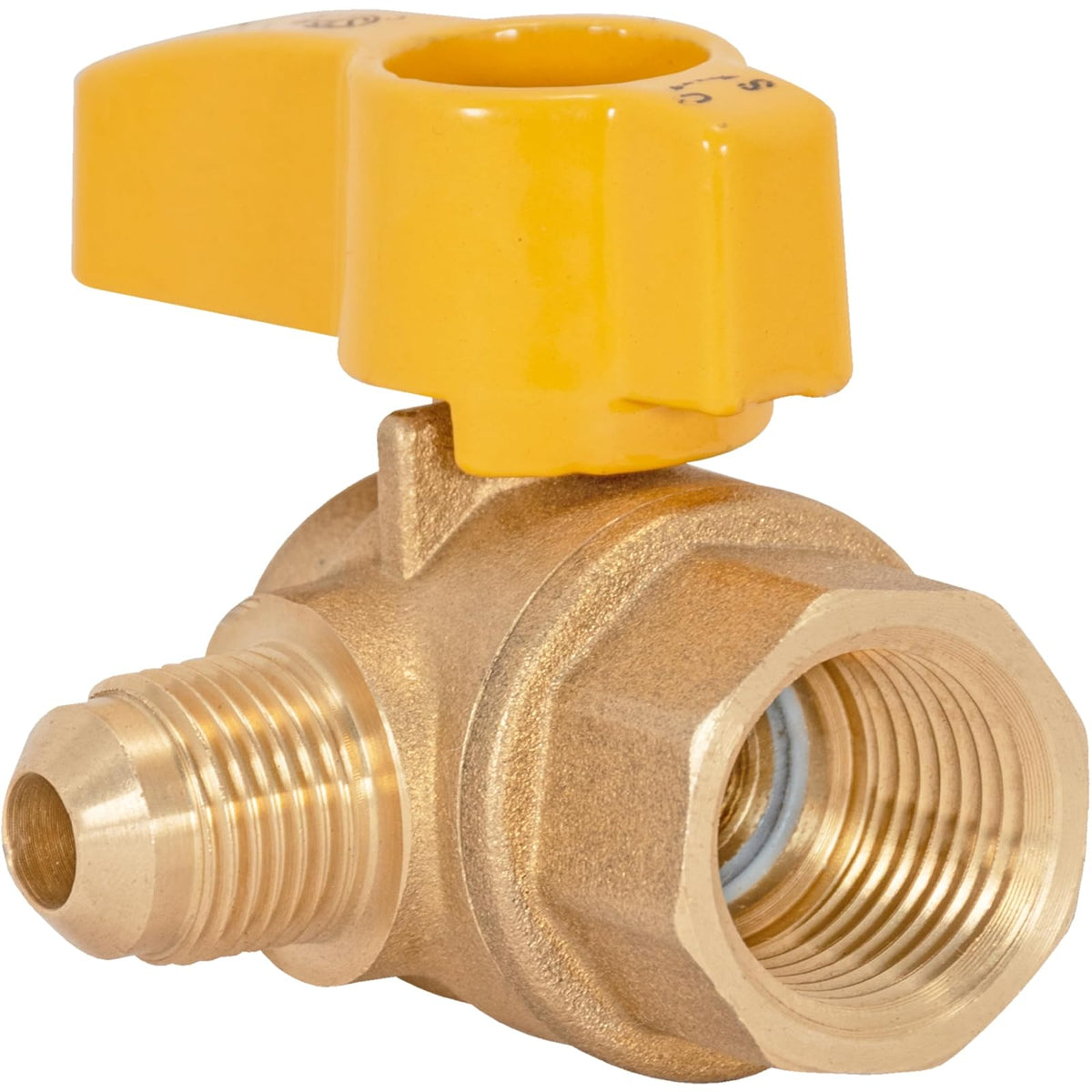 Eastman 60032, válvula de bola de gas de ángulo de latón, 1/2 pulgada FIP x 3/8 pulgadas, tubo OD de 1/2 pulgada