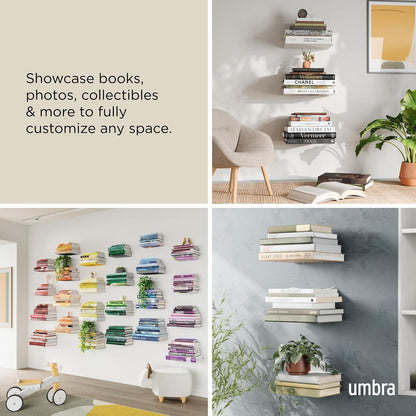 Umbra Conceal Shelf | Acero con recubrimiento en polvo, soporta 15 libras cada uno, muestra decoración o plantas, incluye accesorios de montaje