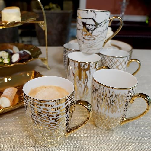Certified International 26540SET6 Matrix 16 oz tazas chapadas en oro, juego de 6, 5 pulgadas x 3.2 pulgadas x 4.5 pulgadas, multicolor