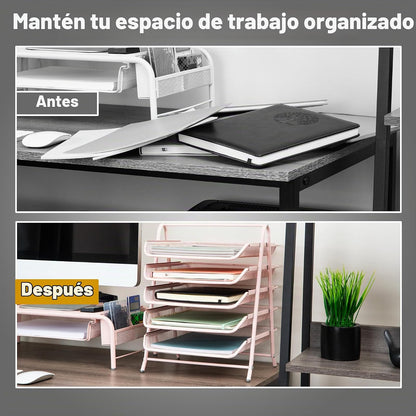 Betesh Mind Reader 5-Tier Paper Tray, Desktop Organizer, File Storage, Workspace, Office, Metal Mesh, 11.75" L x 14" W x 14.5" H, Pink