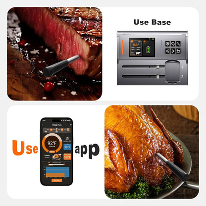 NIGOGOR - Termómetro de carne de doble sonda, base magnética digital inteligente, termómetro inalámbrico Bluetooth, seguimiento remoto y lecturas en tiempo real, iOS y Android, para parrilla, barbacoa