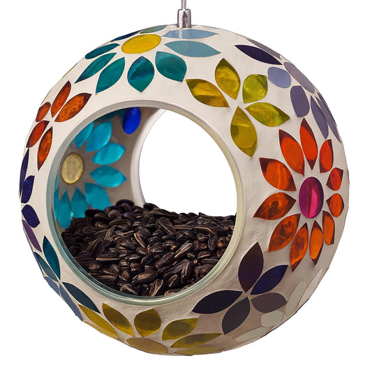 Comedero Colgante de Vidrio para pájaros en el Patio Trasero, Multicolor, para pájaros, para Exteriores, comedero de Mosaico, Forma Redonda, comedero Salvaje
