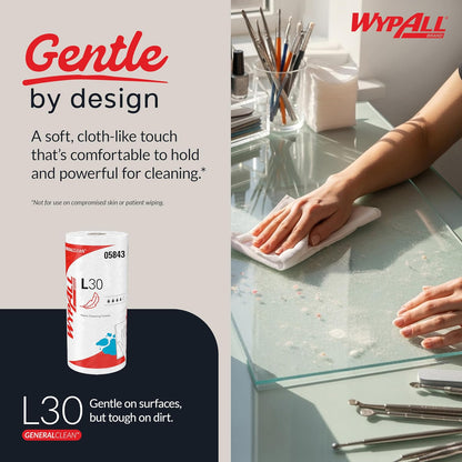 WypAll GeneralClean L30 Toallitas de limpieza resistentes (05843), toallas fuertes y suaves, blancas (70 hojas/rollo, 24 rollos, 1.680 hojas en total)