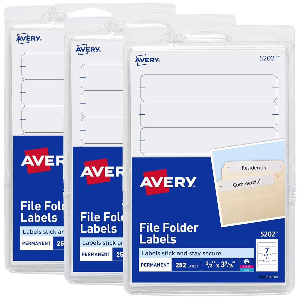 Avery 32131 - Etiquetas para carpetas (10,16 x 15,24 cm), color blanco, 3 unidades, 756 etiquetas en total