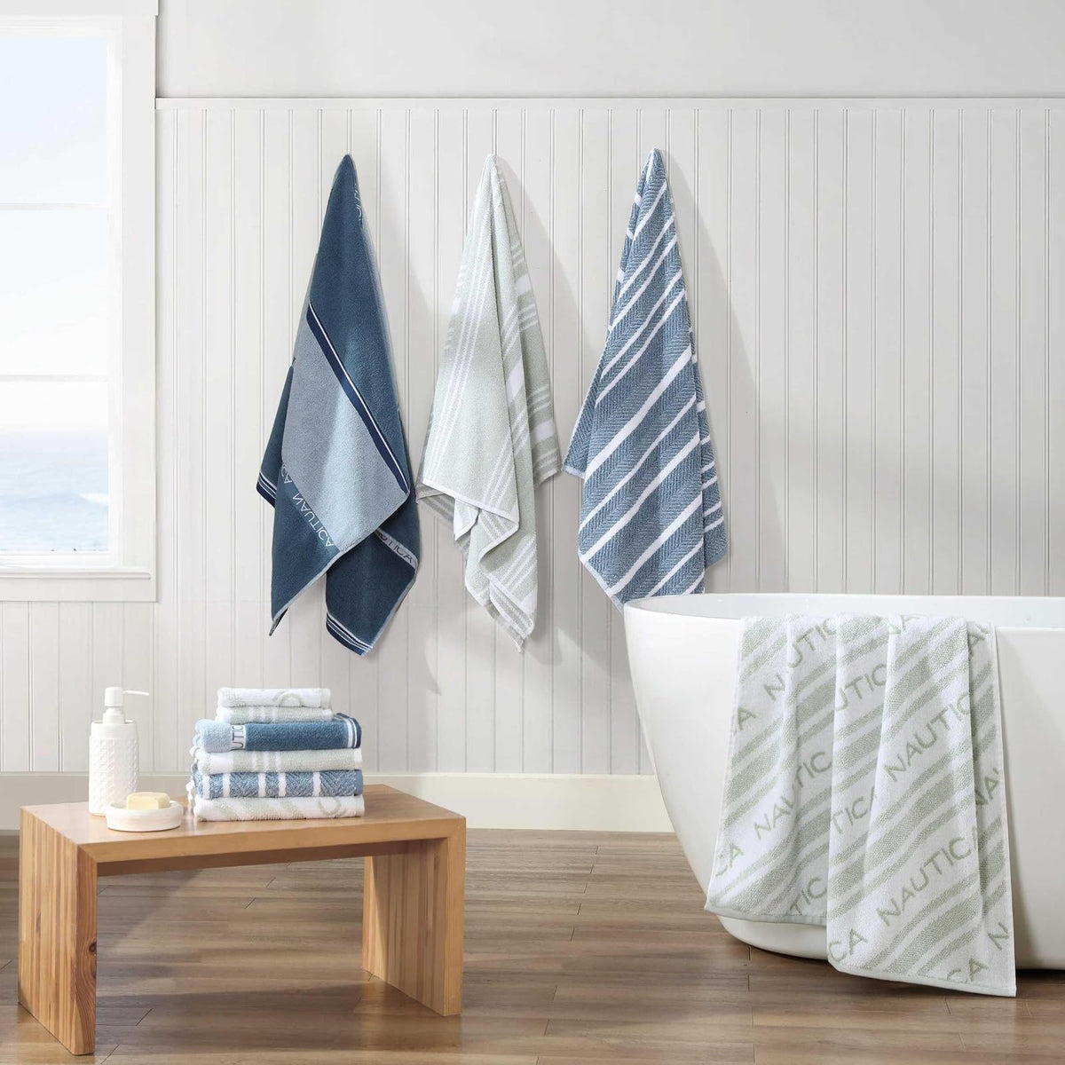 Nautica - Toallas de baño, Suaves y absorbentes para baño, Certificado Oeko-Tex (Verde minera), 6 Piezas
