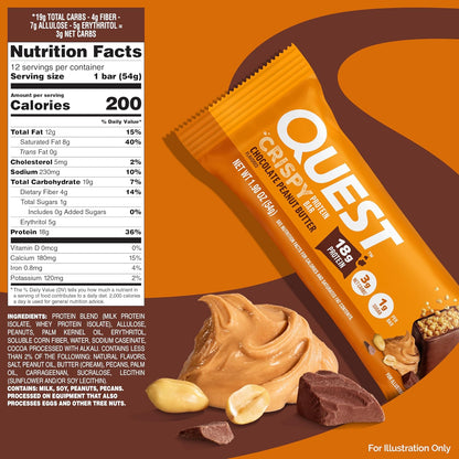 Quest Nutrition Quest Hero Crispy Barra De Proteína Sabor Chocolate Con Crema De Cacahuate - 12 Piezas, color, 12 count, pack of/paquete de