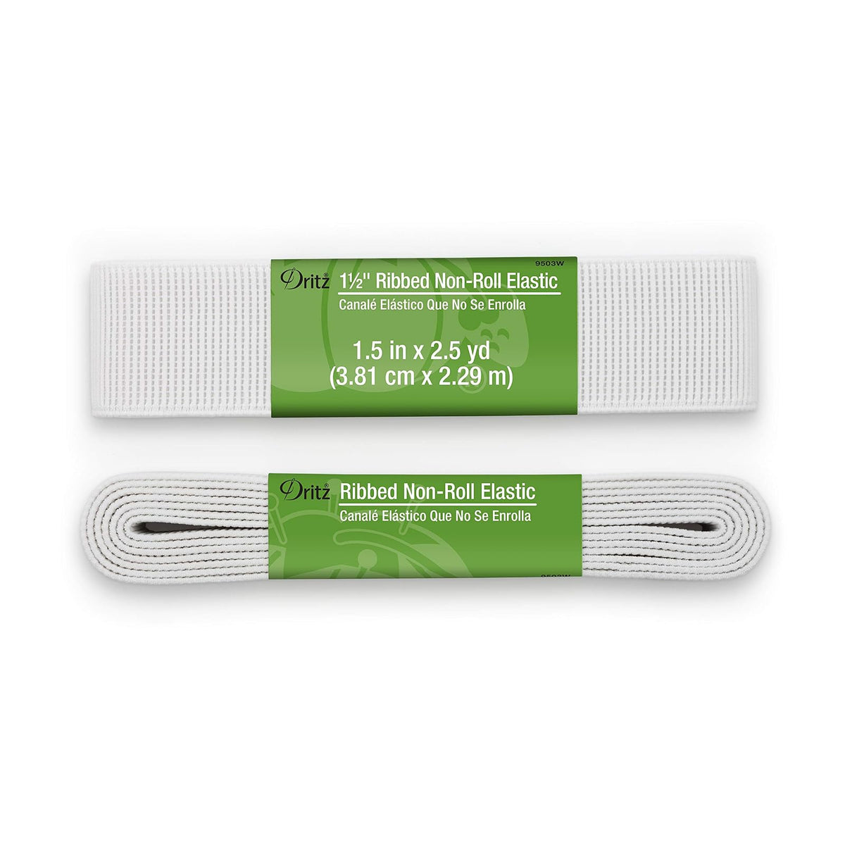 Dritz Elástico acanalado de 3,8 cm, no enrollable, color blanco
