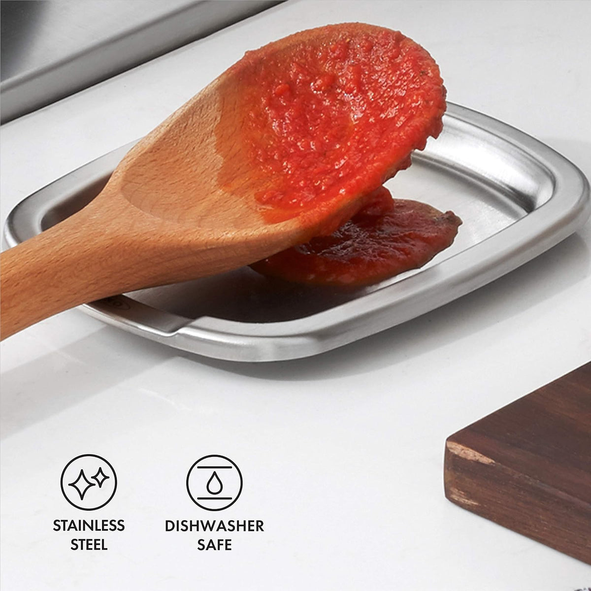Oxo 13245300 Portacuchara Acero Inox/Silicón, 15 cm, Multicolor