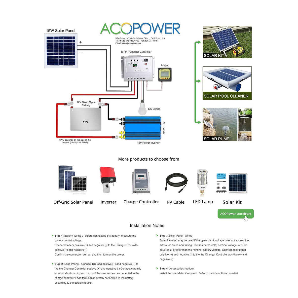 ACOPOWER Módulo de panel solar fotovoltaico policristalino de 15 W, 15 W, 12 V, carga de batería