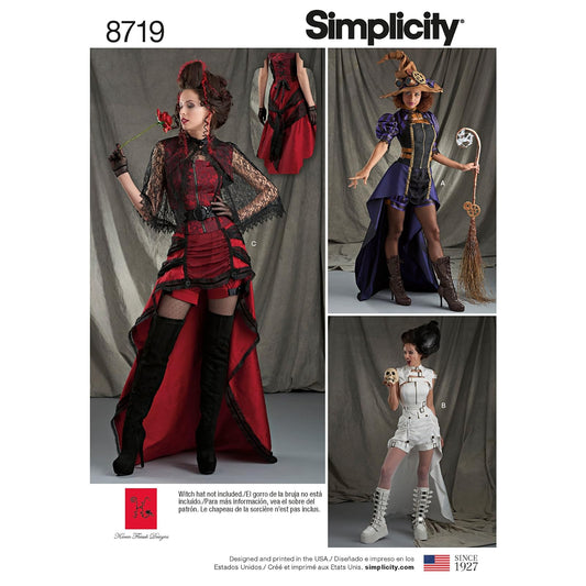 Simplicity 8719 - Patrones de costura para disfraz de Steampunk gótico, tallas 6 a 14