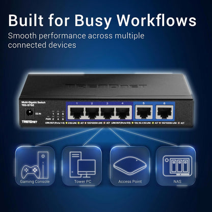 TRENDnet Switch de 6 Puertos 10G + 4 Puertos 2.5G + 2 Puertos 10G RJ-45, Capacidad 60Gbps, Montaje en Pared, Garantía de por Vida