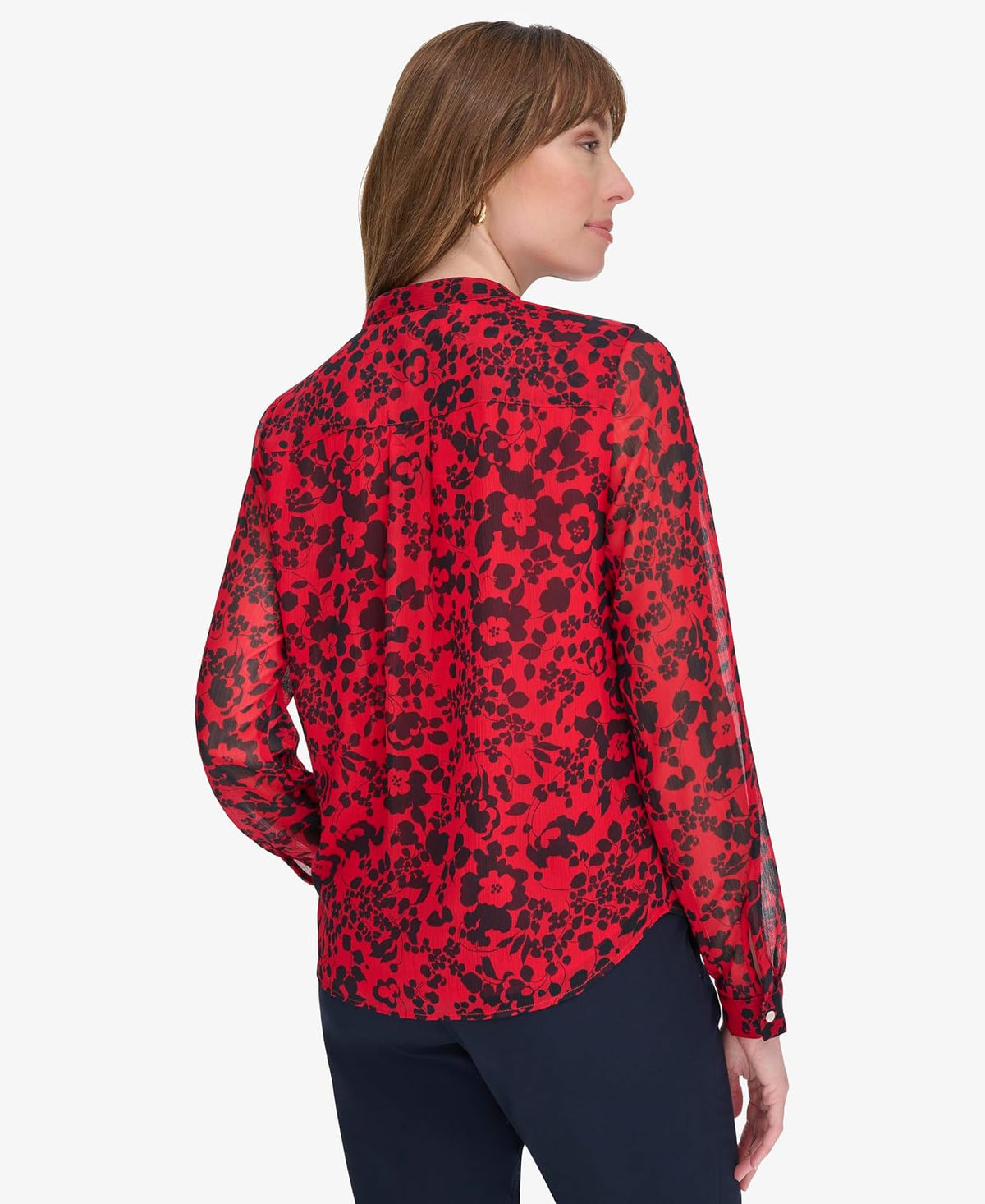 Tommy Hilfiger Camisa Manga Larga con Volantes Floral Rojo para Mujer