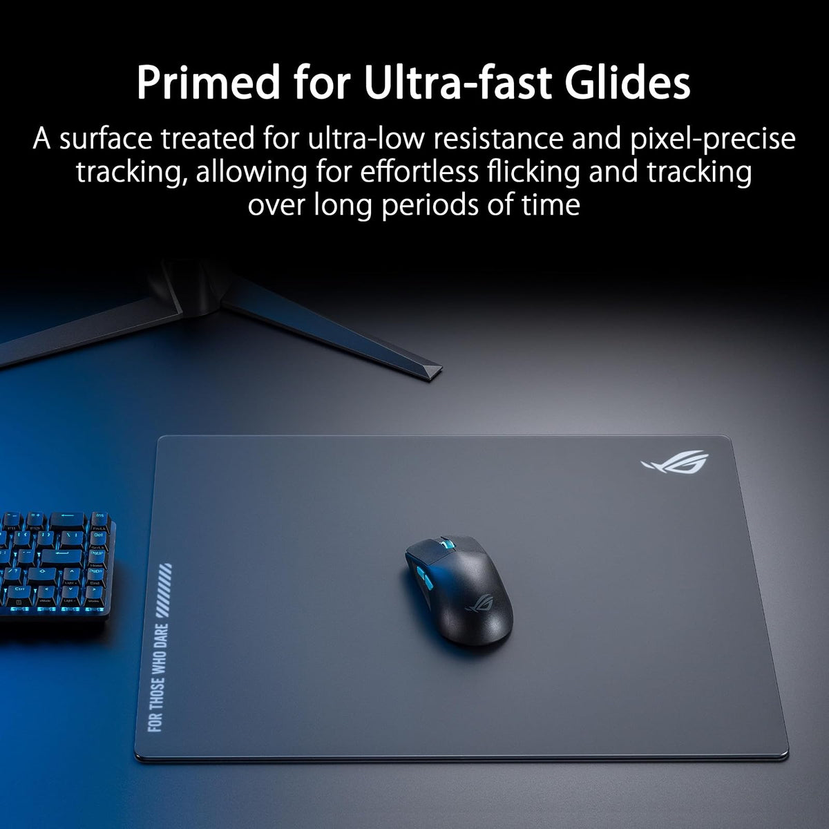 ASUS ROG NH04 ROG Moonstone Ace - Alfombrilla para Mouse para Juegos, 19.7 x 15.7 x 0.16 Pulgadas, tamaño Grande, Superficie Ultra húmeda, Vidrio Templado, Deportes electrónicos y Juegos FPS, Color