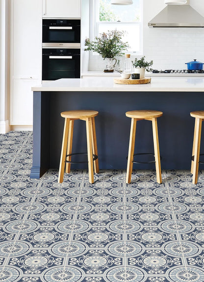 FloorPops Azulejos de Vinilo Ezra | Azul, 12 x 12 pulgadas, 10 azulejos, 10 pies cuadrados