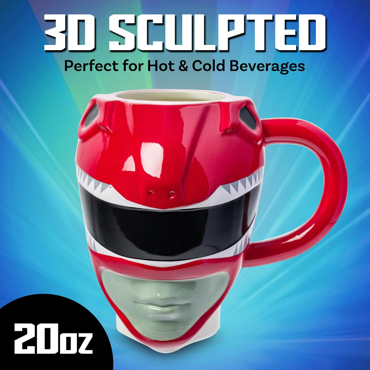 Silver Buffalo Power Rangers Red Ranger Jason Lee Scott - Taza de cerámica esculpida 3D, 20 onzas