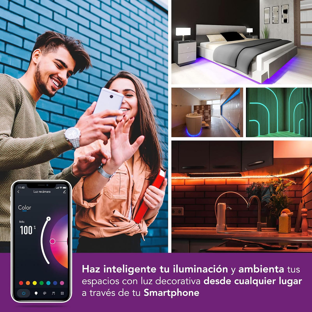 Lloyd's Tira LED WiFi 5m RGB Multicolor Compatible con Asistentes Virtuales