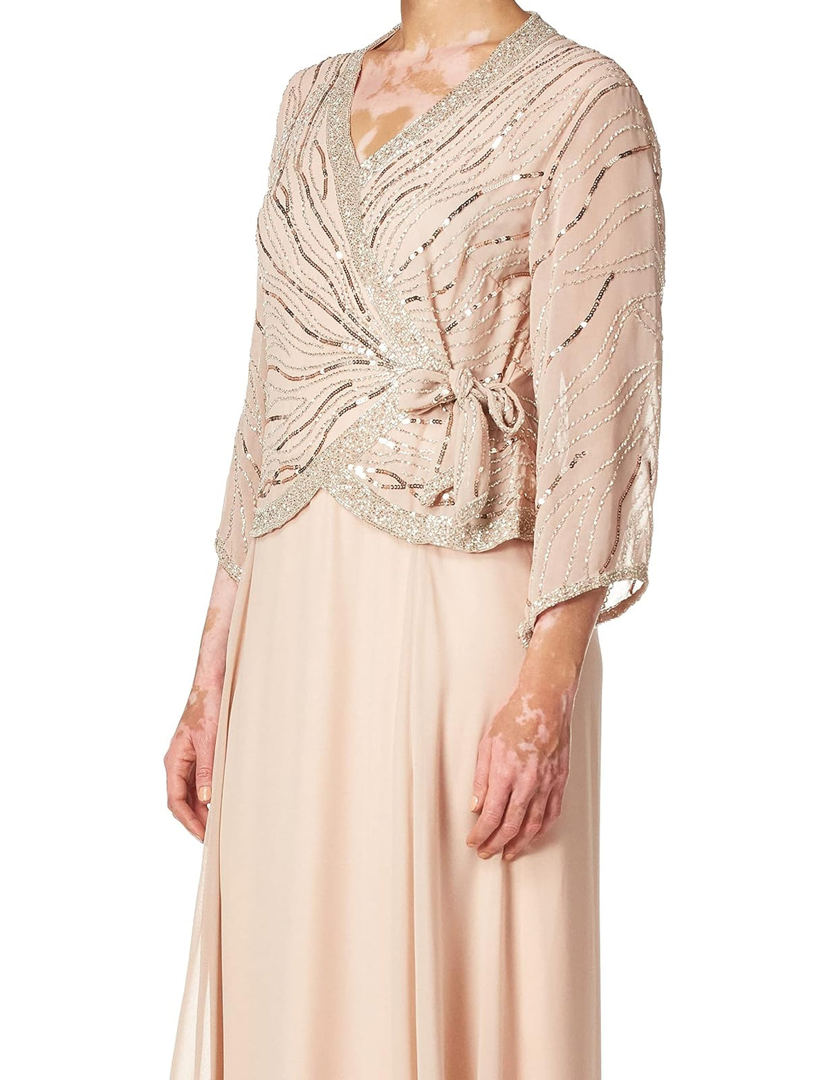 J Kara Vestido Largo de Manga 3/4 con Cuello en V y abalorio sintéticas. Vestido para Ocaciones Especiales para Mujer