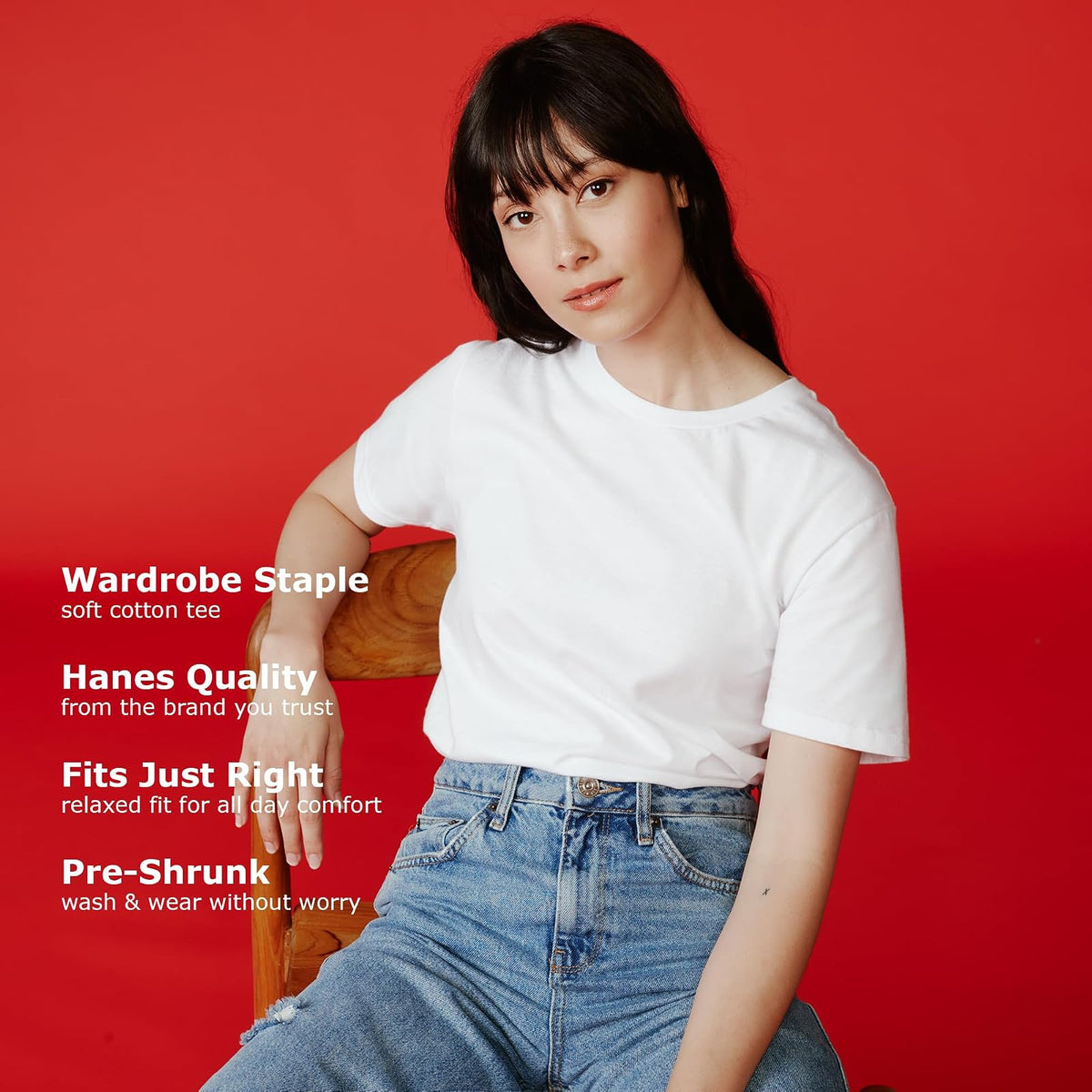 Hanes Perfect-T - Playera de Manga Corta de algodón Ligero para Mujer