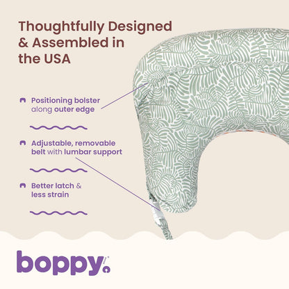 Boppy - Almohada de Lactancia Completa, Almohada ergonómica para Lactancia Materna y biberón, con cinturón extraíble, diseño sin Huecos, diseño CloseComfort, Soporte de posicionamiento de Longitud