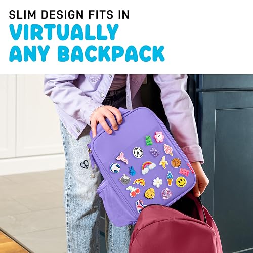 Fiambrera con dije para niños, lonchera con aislamiento térmico para niños y niñas con ranuras para zapatos para personalización, lonchera escolar, color morado