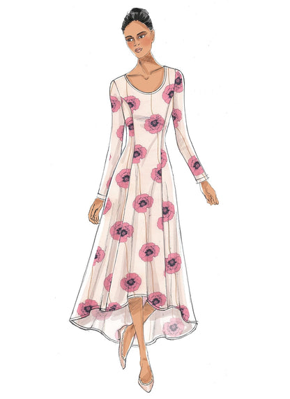 Vogue Patterns - Vestido de punto para mujer, estampado de costura, talla 14-16-18-20-22, rojo